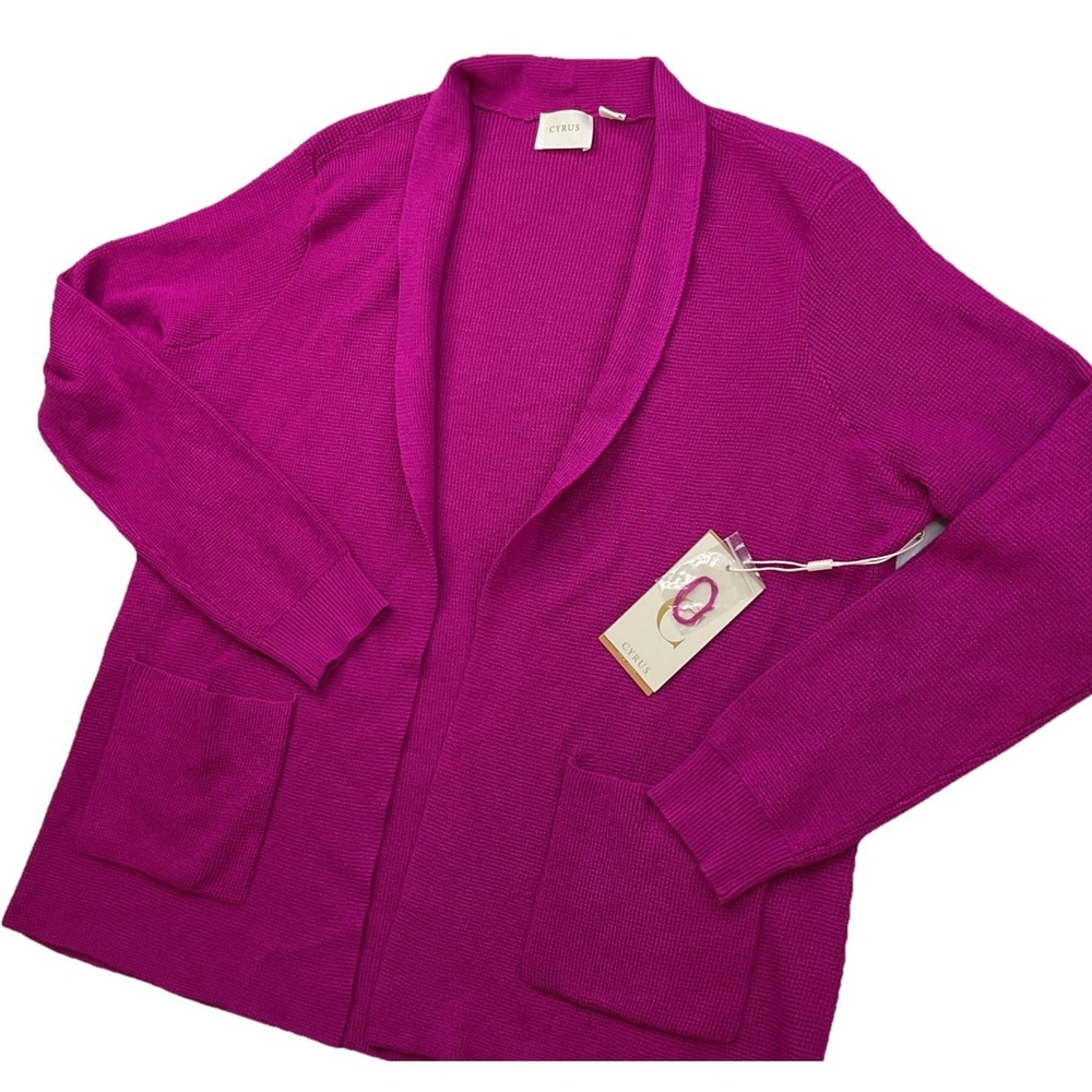 Cyrus Cardigan Women Sz L Open Front Knit Sweater Raspberry Magenta Career NWT
